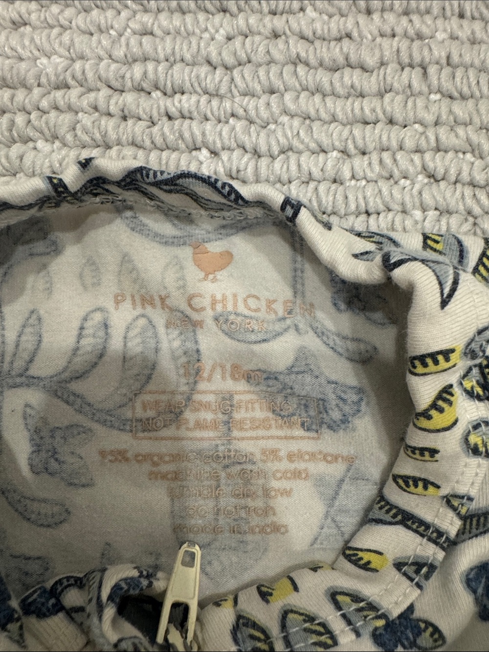 Pink Chicken Cream Footie Pajamas with Blue & Yellow Menorah Print - Picture 2 of 3